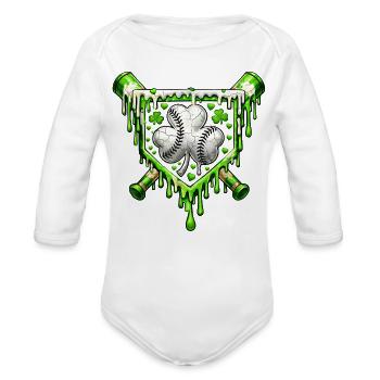 Lime Shamrock Baseball Shield - Organic Long Sleeve Baby Bodysuit - white - Front