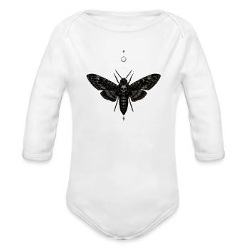 Moonlit Skull Moth Dagger Design - Organic Long Sleeve Baby Bodysuit - white - Front