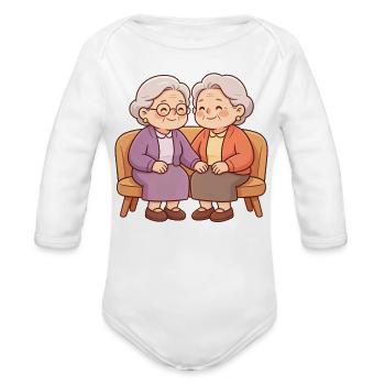 Warm Grandmothers on Bench - Organic Long Sleeve Baby Bodysuit - white - Front