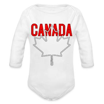 Canada Outline Neon Maple - Organic Long Sleeve Baby Bodysuit - white - Front