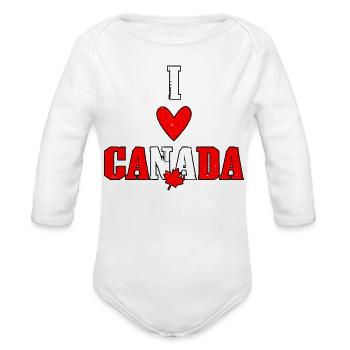 I Love Canada Maple Bold - Organic Long Sleeve Baby Bodysuit - white - Front