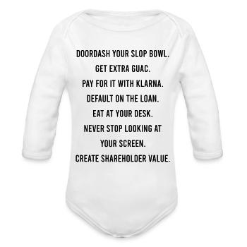 Funny Corporate Satire DoorDash, Klarna & Sharehol - Organic Long Sleeve Baby Bodysuit - white - Front