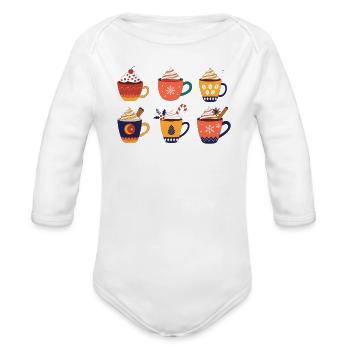Festive Winter Mug Parade - Organic Long Sleeve Baby Bodysuit - white - Front