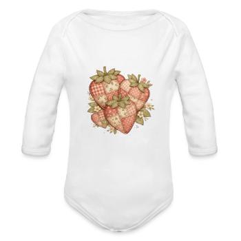 Sweet Patchwork Strawberries - Organic Long Sleeve Baby Bodysuit - white - Front