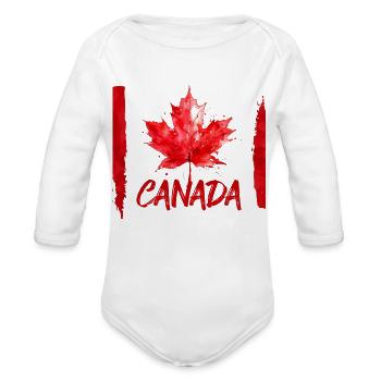 Crimson Maple Splash Canada - Organic Long Sleeve Baby Bodysuit - white - Front