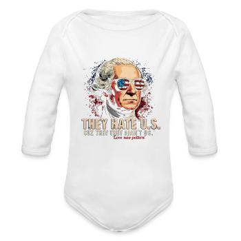 Patriotic Satire Portrait - Organic Long Sleeve Baby Bodysuit - white - Front
