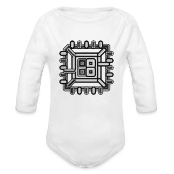 Monochrome Microchip Circuit - Organic Long Sleeve Baby Bodysuit - white - Front