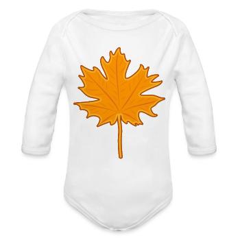 Autumn Maple Cartoon Leaf - Organic Long Sleeve Baby Bodysuit - white - Front
