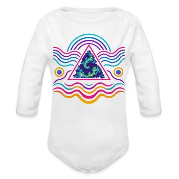 Neon Triangle Fractal Wave - Organic Long Sleeve Baby Bodysuit - white - Front