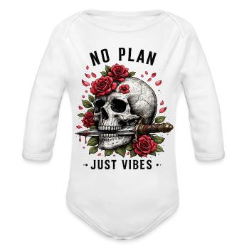 No Plan Just Vibes Skull Rose Dagger Gothic Vintag - Organic Long Sleeve Baby Bodysuit - white - Front