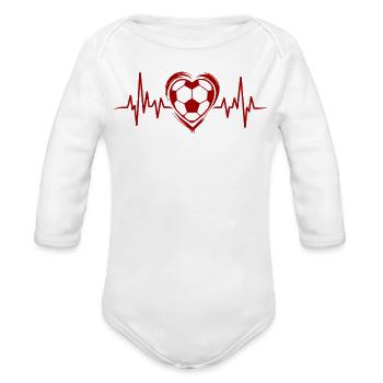 Soccer Ball Heartbeat Tshirt - Organic Long Sleeve Baby Bodysuit - white - Front