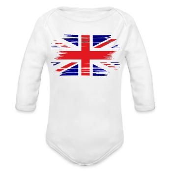 Distressed United Kingdom Flag GB - Organic Long Sleeve Baby Bodysuit - white - Front