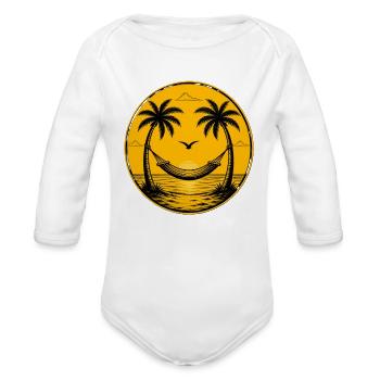 Sunset Hammock by Palm Trees - Organic Long Sleeve Baby Bodysuit - white - Front