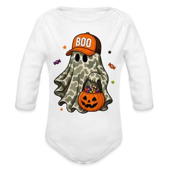 Camo Ghost Boo Halloween Squad Spooky Season - Organic Long Sleeve Baby Bodysuit - white - Front