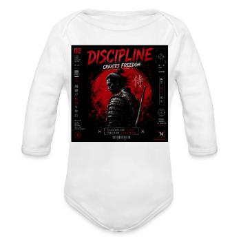 Discipline Creates Freedom Samurai - Organic Long Sleeve Baby Bodysuit - white - Front