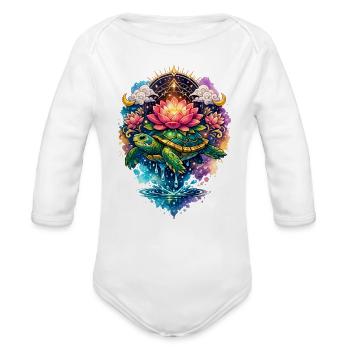 Mystical Lotus Turtle Celestial Fantasy Art - Organic Long Sleeve Baby Bodysuit - white - Front