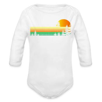Sunset Pines Retro Landscape - Organic Long Sleeve Baby Bodysuit - white - Front