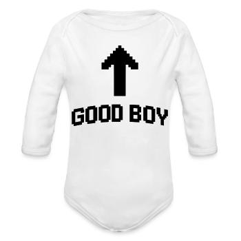 Good Boy Pixel Art Funny Gift for Him - Organic Long Sleeve Baby Bodysuit - white - Front