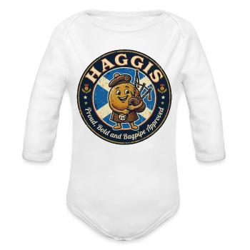 Haggis - Bagpipe Approved - Organic Long Sleeve Baby Bodysuit - white - Front