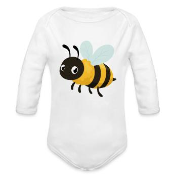 Cute Bumblebee Honey Bee Cartoon Art - Organic Long Sleeve Baby Bodysuit - white - Front