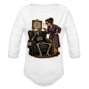 Apology Pending: Skeletal Satire - Organic Long Sleeve Baby Bodysuit - white - Front