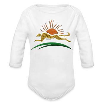 Geometric Running Cheetah Sunset Badge Vector - Organic Long Sleeve Baby Bodysuit - white - Front
