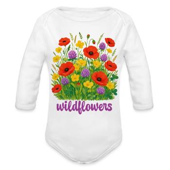 Wildflower Meadow Bloom - Organic Long Sleeve Baby Bodysuit - white - Front