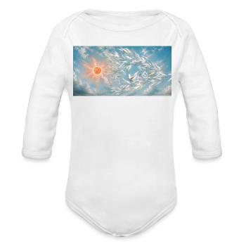 Willow leaves flying in the sky - Organic Long Sleeve Baby Bodysuit - white - Front