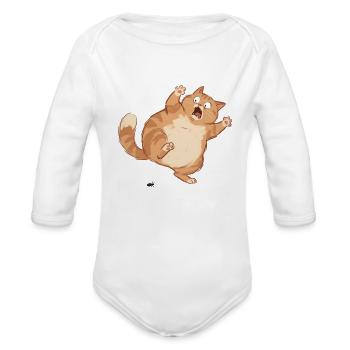 Funny Cat Panicking Over a Tiny Bug - Organic Long Sleeve Baby Bodysuit - white - Front