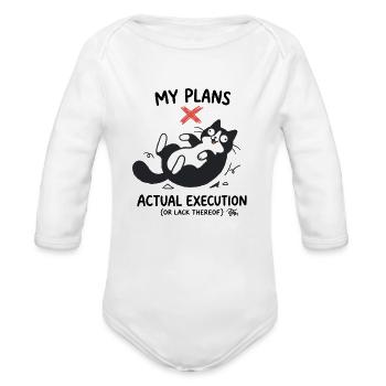 Playful Black Cat Roll Tee Design - Funny animals - Organic Long Sleeve Baby Bodysuit - white - Front
