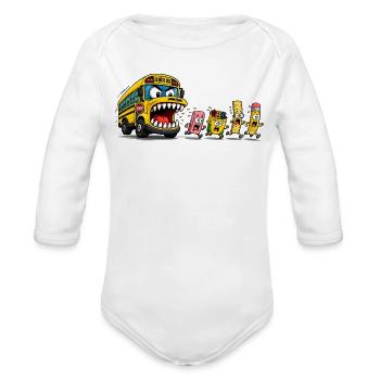 Funny Back To School Monster Bus Chasing School Su - Organic Long Sleeve Baby Bodysuit - white - Front
