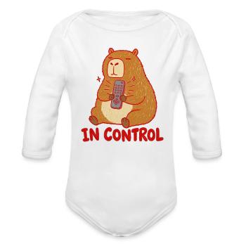 Cute Capybara with Remote Control - Organic Long Sleeve Baby Bodysuit - white - Front