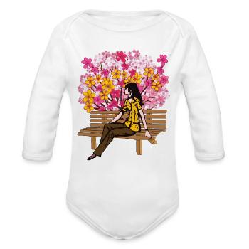 Floral Bloom Bench Serenity - Organic Long Sleeve Baby Bodysuit - white - Front