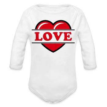 Heart / Love (Present / Gift / Red 2C) - Organic Long Sleeve Baby Bodysuit - white - Front