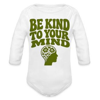 Soyez bienveillant avec votre esprit Typographie rétro verte - Cache-couche à manches longues bio - blanc - Devant
