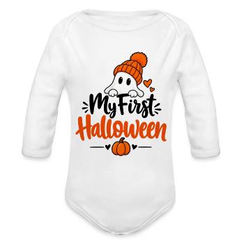 My First Halloween Baby Ghost - Organic Long Sleeve Baby Bodysuit - white - Front