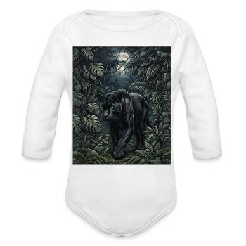 Night Panther in Jungle - Organic Long Sleeve Baby Bodysuit - white - Front