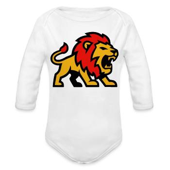 Roaring Lion Mascot Crest - Organic Long Sleeve Baby Bodysuit - white - Front