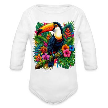 Vibrant_Toucan_in_Jungle - Organic Long Sleeve Baby Bodysuit - white - Front