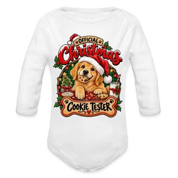 Official Christmas Cookie Tester Golden Retriever - Organic Long Sleeve Baby Bodysuit - white - Front