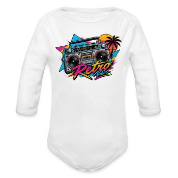 Tropical Summer Retro Vibes - 80s Boombox Art - Organic Long Sleeve Baby Bodysuit - white - Front