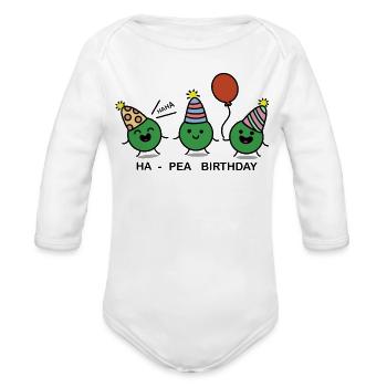 Drôle de jeu de mots sur l’anniversaire Ha-Pea Pois verts mignons - Cache-couche à manches longues bio - blanc - Devant
