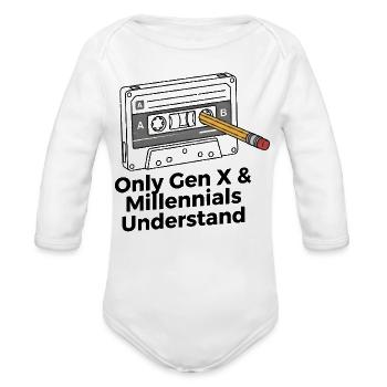 Retro Cassette Nostalgia: Gen X & Millennials - Organic Long Sleeve Baby Bodysuit - white - Front