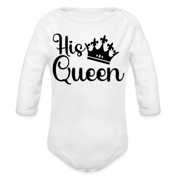 His Queen Golden Crown Elegant Romantic Couple Mat - Organic Long Sleeve Baby Bodysuit - white - Front