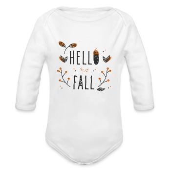 Hello Fall Cute Autumn Typography Doodle - Organic Long Sleeve Baby Bodysuit - white - Front