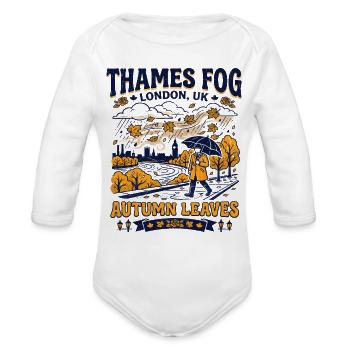 Thames Fog London UK Autumn Leaves - Organic Long Sleeve Baby Bodysuit - white - Front