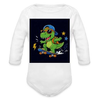 Cute Dinosaur - Organic Long Sleeve Baby Bodysuit - white - Front