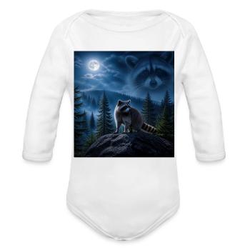 Moonlit Forest Raccoon Guardian - Organic Long Sleeve Baby Bodysuit - white - Front