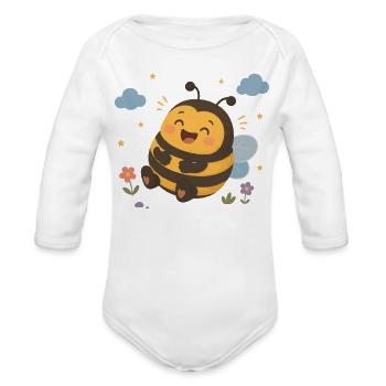 Cheerful, cute bumblebee with little hearts - Organic Long Sleeve Baby Bodysuit - white - Front
