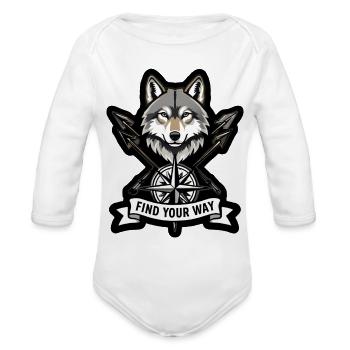 Find Your Way Wolf Compass Arrows Sticker - Organic Long Sleeve Baby Bodysuit - white - Front
